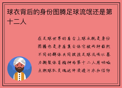 球衣背后的身份图腾足球流氓还是第十二人